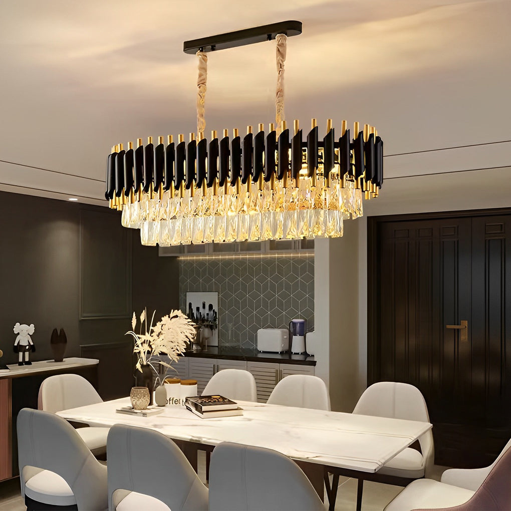 Fluted Crown Crystal Chandelier, Tiered Iron Ceiling Light 3