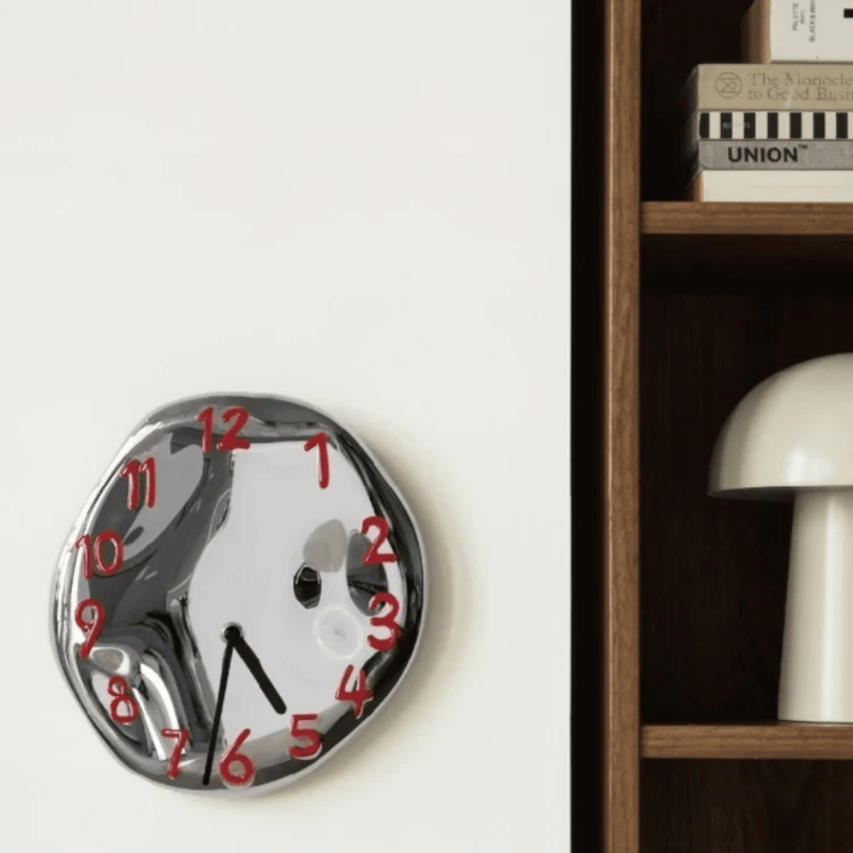 Chrome Glazed Ceramic Wall Clock, Silent Sculptural Clock