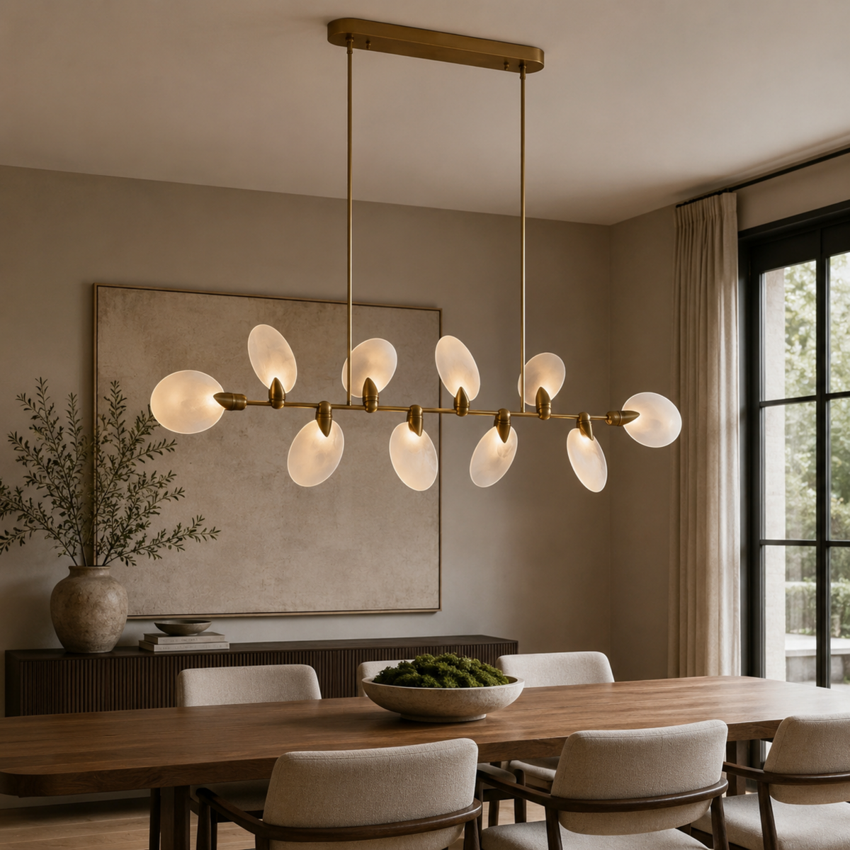 Hand Blown Glass Linear Chandelier, 10 Light Luxury