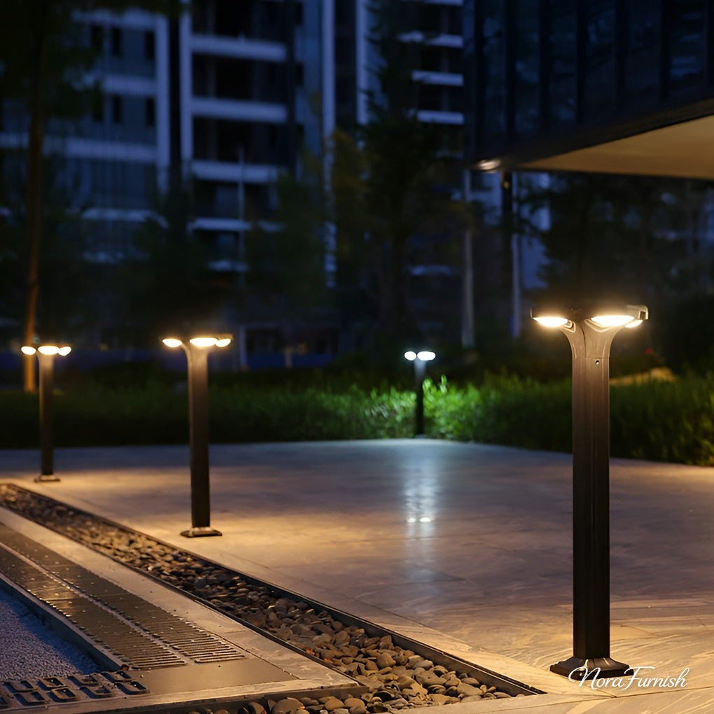 Four Light Square Path Post, Solar or Hardwired Lawn Fixture, view 3
