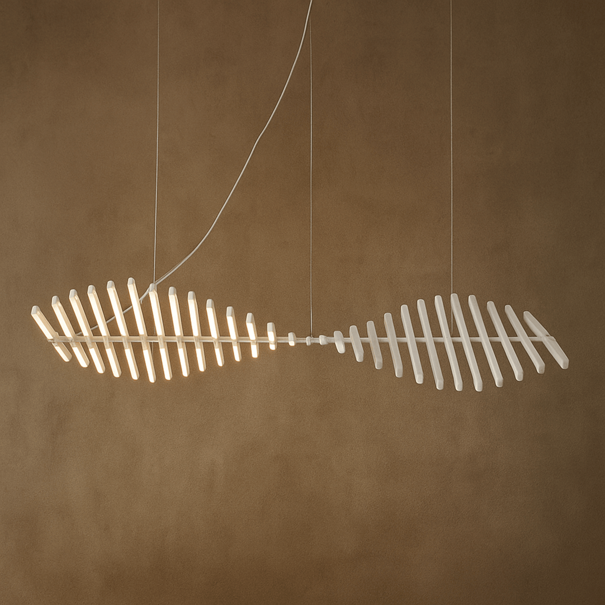 White Rotating Bar LED Chandelier, Sculptural Linear