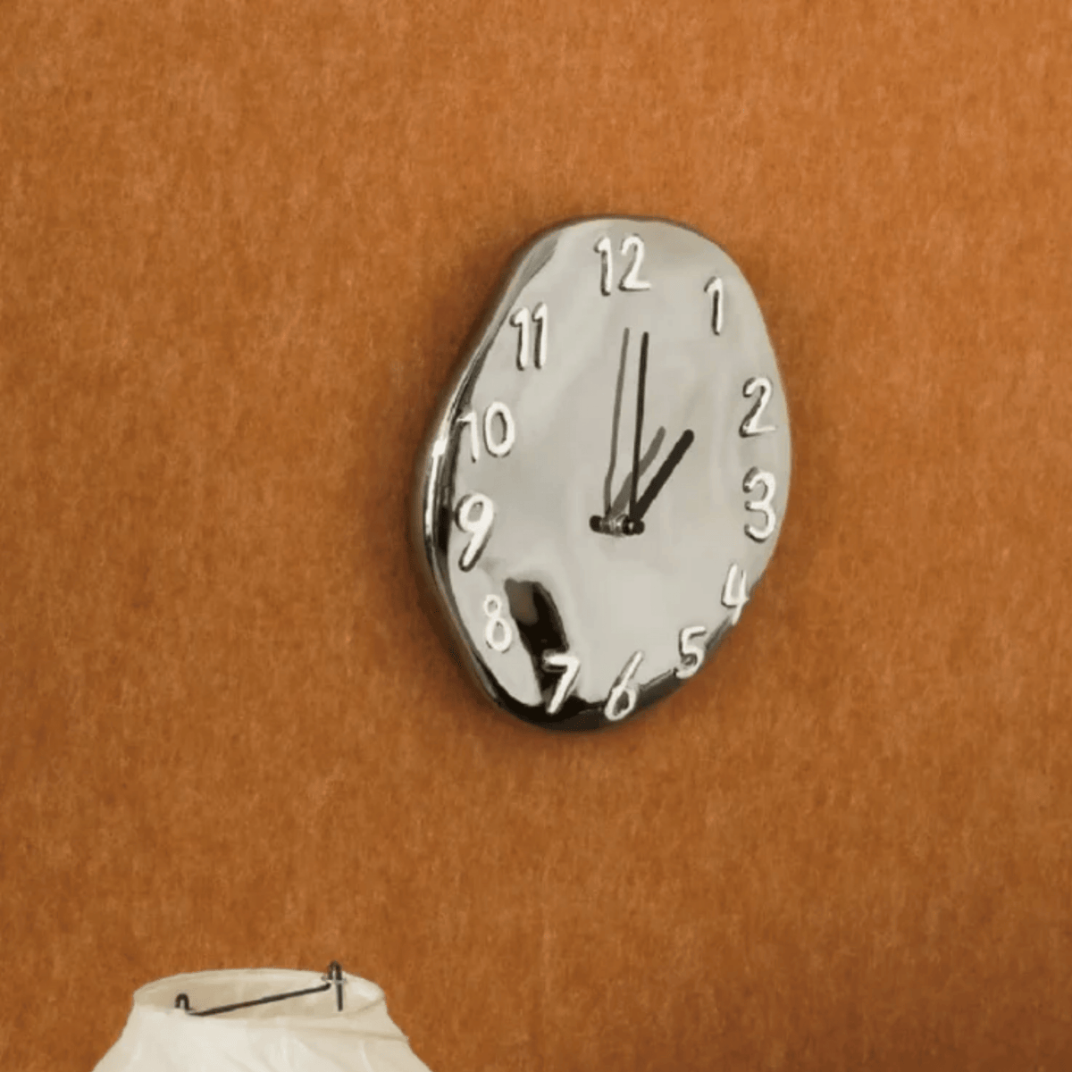Chrome Glazed Ceramic Wall Clock, Silent Sculptural Clock