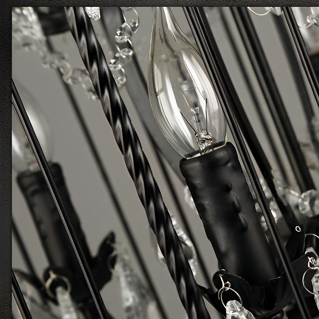 Birdcage Candle Chandelier with Crystals, Rustic Iron Ceiling Light 5