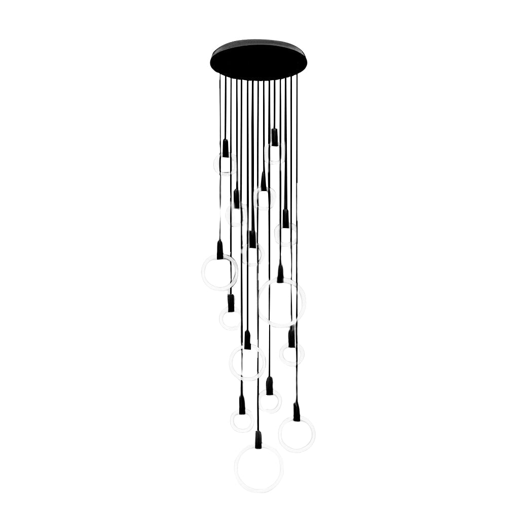 Floating Halo Rings Staircase Chandelier, Iron and Acrylic Light 15