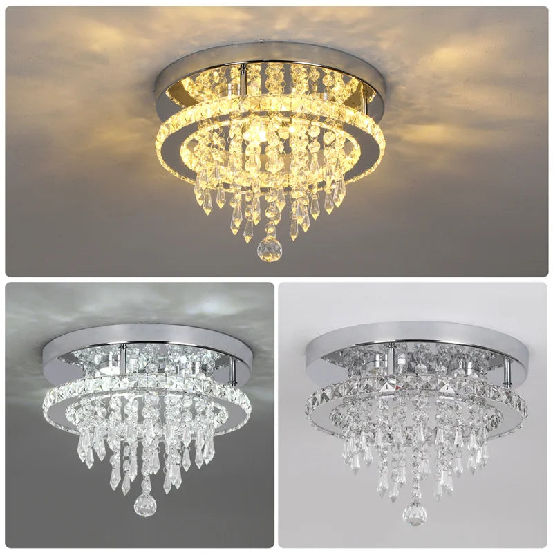 Modern K9 Led Crystal Ceiling Lamp Smart Chandelier Pendant Light Ring