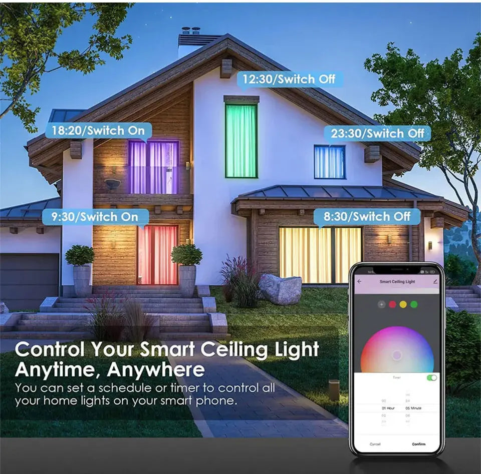 Smart WiFi Ceiling Light 24W 220V RGB Circular Ambient Lamp APP Control