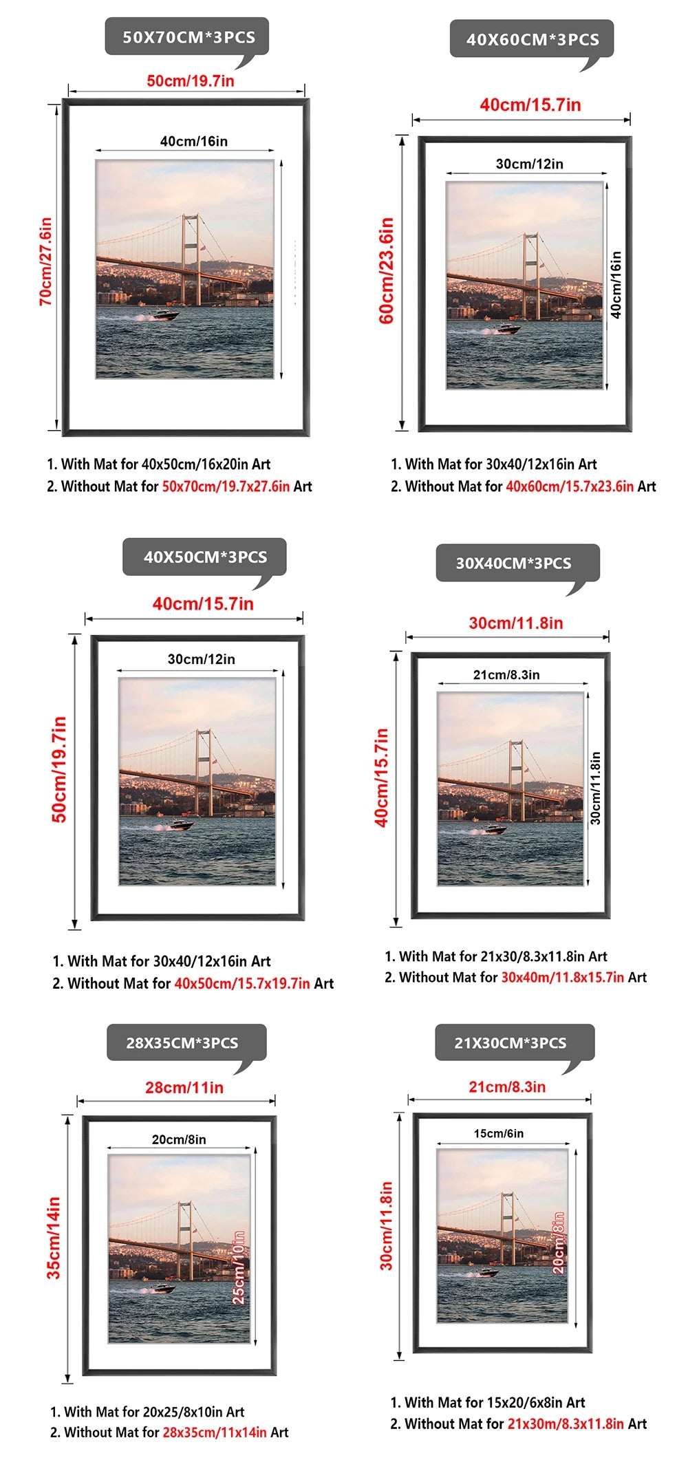 Black Aluminum Gallery Frame Set of 3