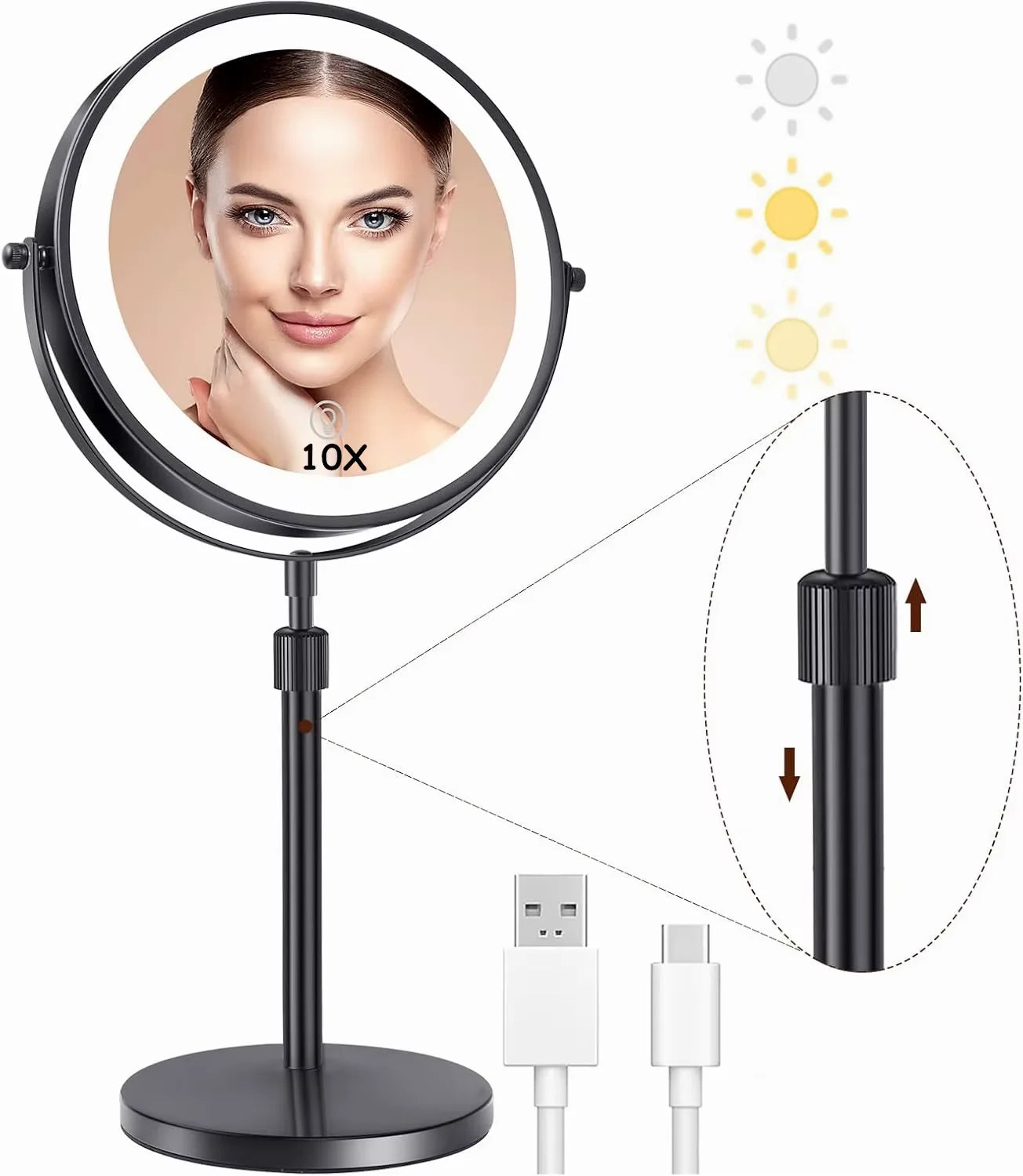 Lighted Makeup Mirror with 1X/10X Magnification, HD Tabletop