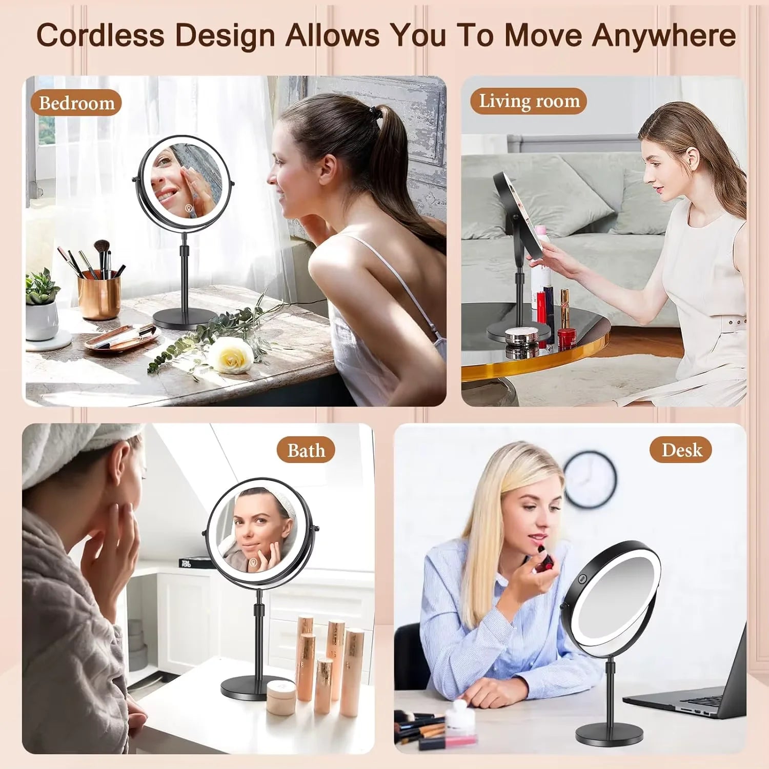 Lighted Makeup Mirror with 1X/10X Magnification, HD Tabletop
