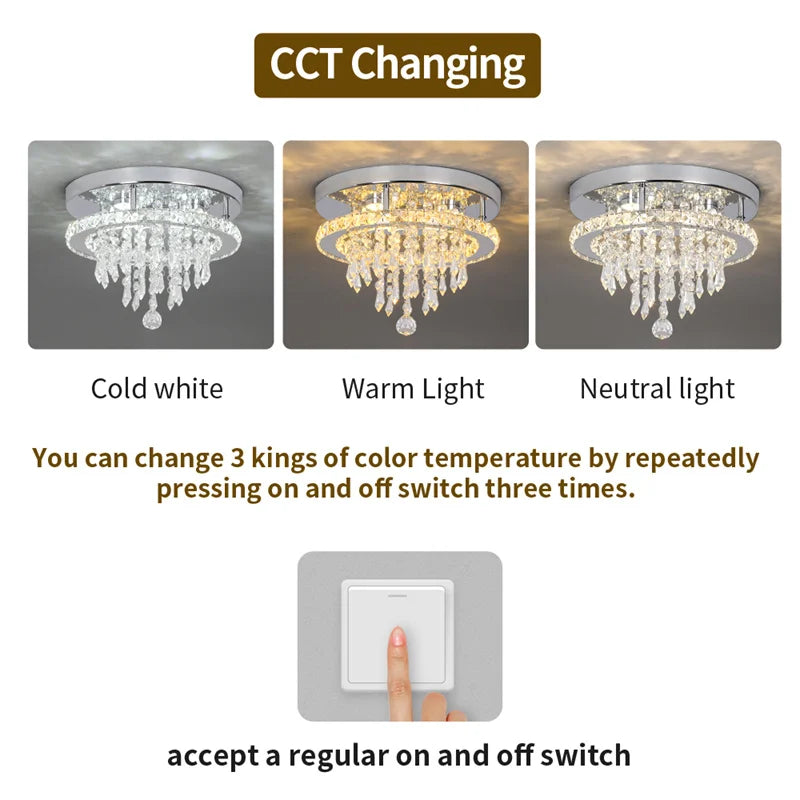 Modern K9 Led Crystal Ceiling Lamp Smart Chandelier Pendant Light Ring