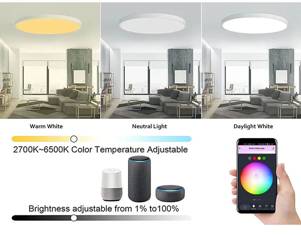 Smart WiFi Ceiling Light 24W 220V RGB Circular Ambient Lamp APP Control