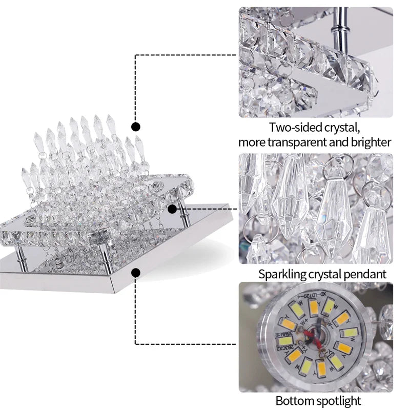 Modern K9 Led Crystal Ceiling Lamp Smart Chandelier Pendant Light Ring