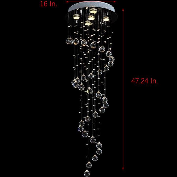 Crystal Rain Spiral Staircase Chandelier, Silver Tone Ceiling Light 5