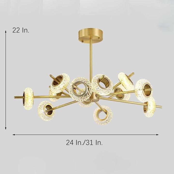 Brass Halo Crystal Chandelier, Gold Sputnik Ceiling Light 14