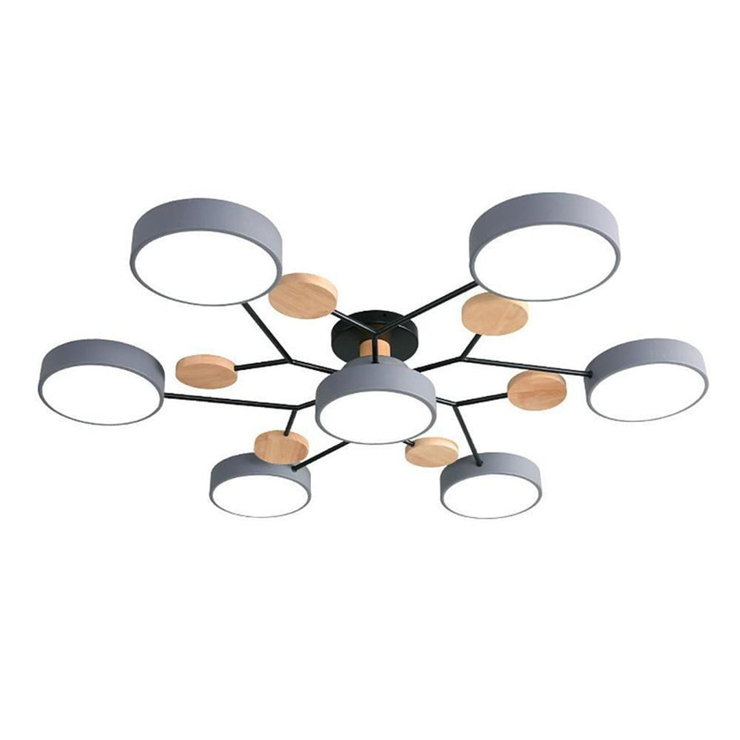 Orbit Disc Semi Flush Chandelier, Wood Accent Metal Ceiling Light 20