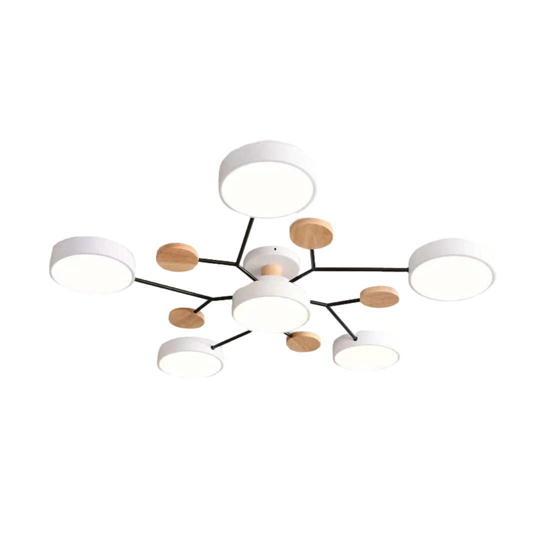 Orbit Disc Semi Flush Chandelier, Wood Accent Metal Ceiling Light 21