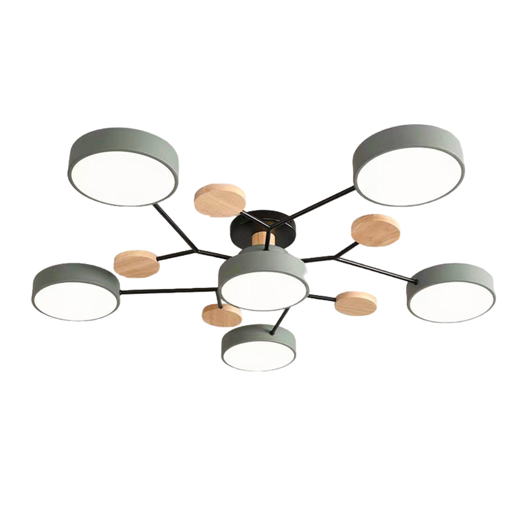 Orbit Disc Semi Flush Chandelier, Wood Accent Metal Ceiling Light 22