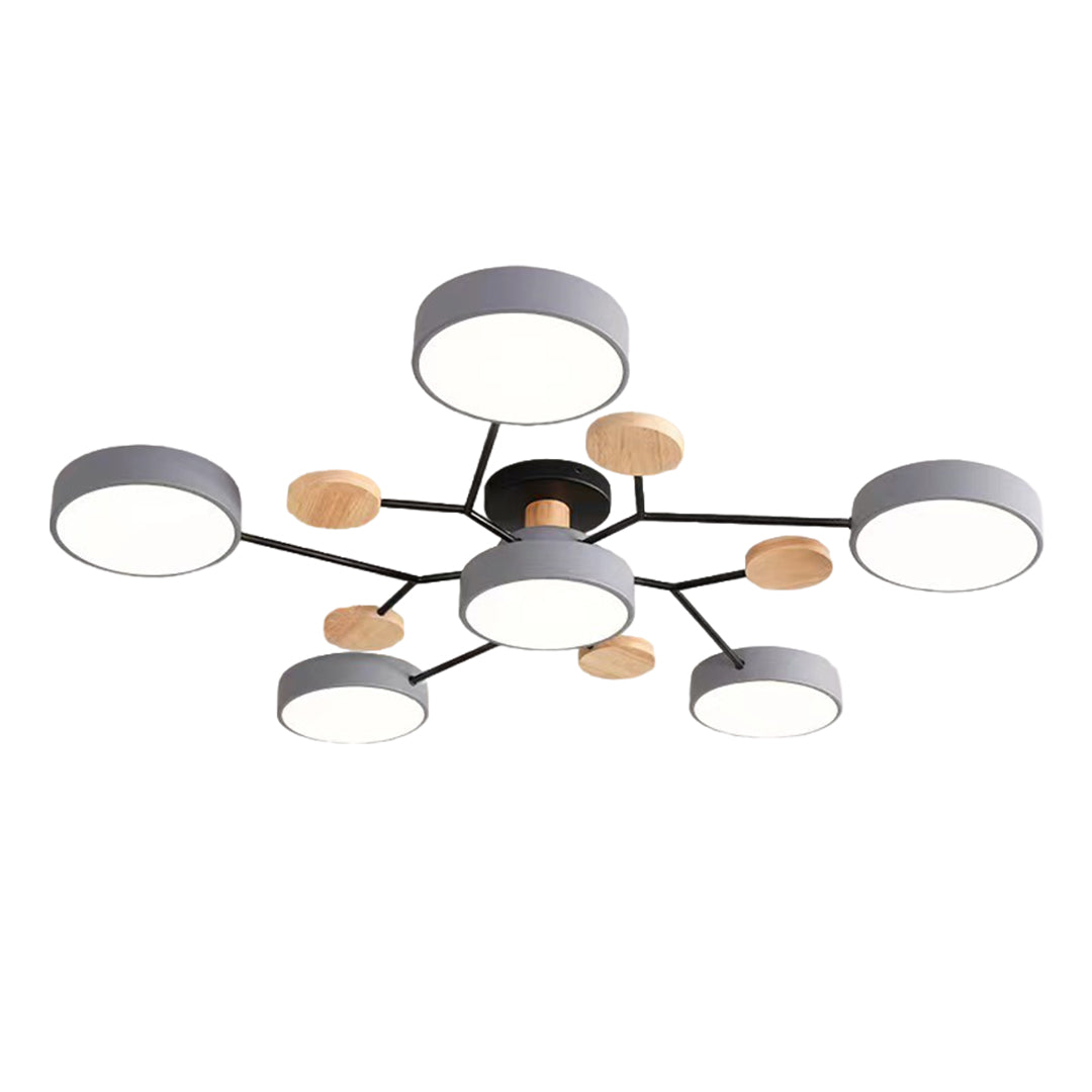 Orbit Disc Semi Flush Chandelier, Wood Accent Metal Ceiling Light 26