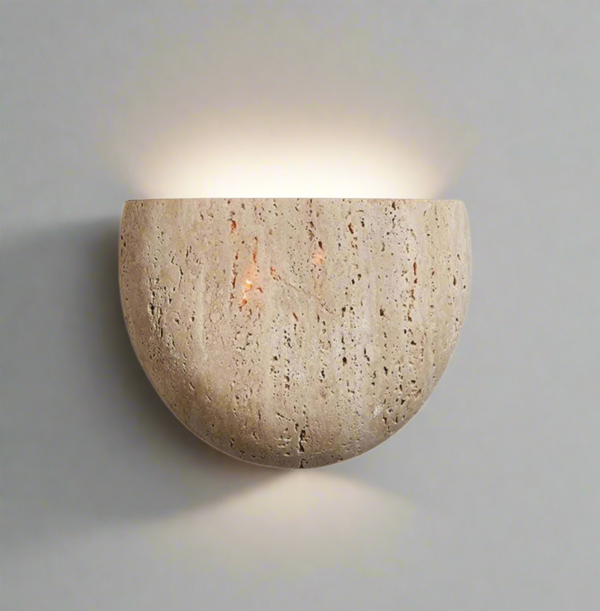 Natural Travertine Stone Wall Sconce, Wabi Sabi Light