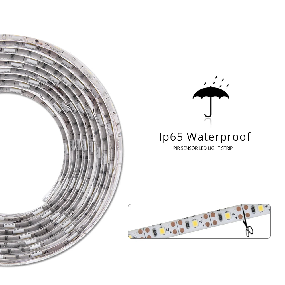 1-5m PIR Motion Sensor LED Strip Lights IP65 Waterproof DC 12V Diode