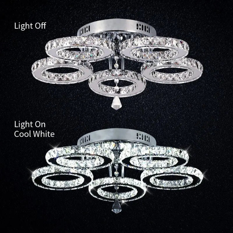 Modern K9 Led Crystal Ceiling Lamp Smart Chandelier Pendant Light Ring