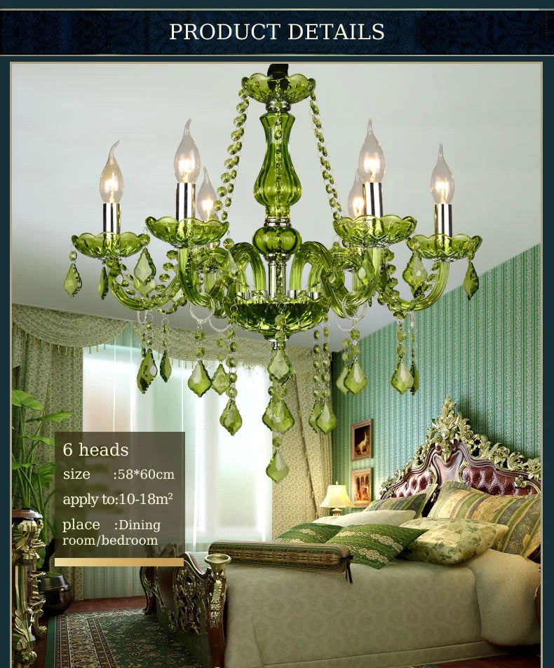 E14 Luxury Crystal Chandelier Green Wedding Parlor Bedroom Villa