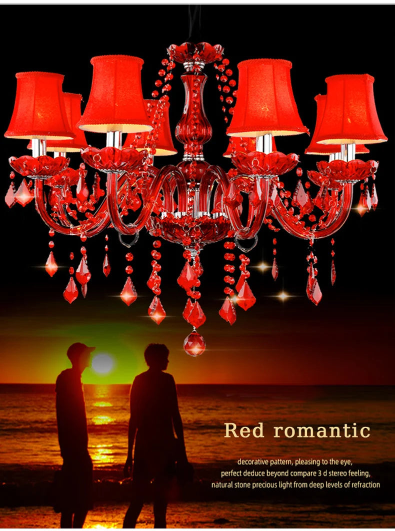 Red Wedding Chandelier Luxury Crystal Pendant Light for Foyer Bedroom