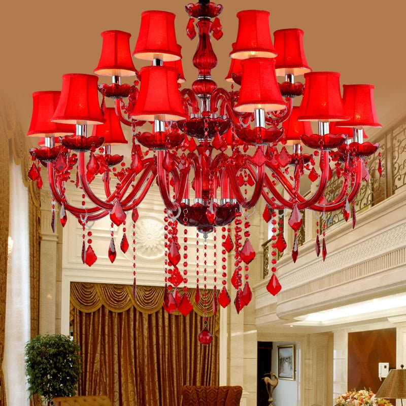 Red Wedding Chandelier Luxury Crystal Pendant Light for Foyer Bedroom