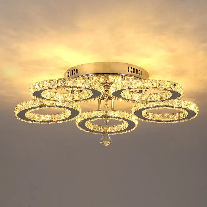 Modern K9 Led Crystal Ceiling Lamp Smart Chandelier Pendant Light Ring