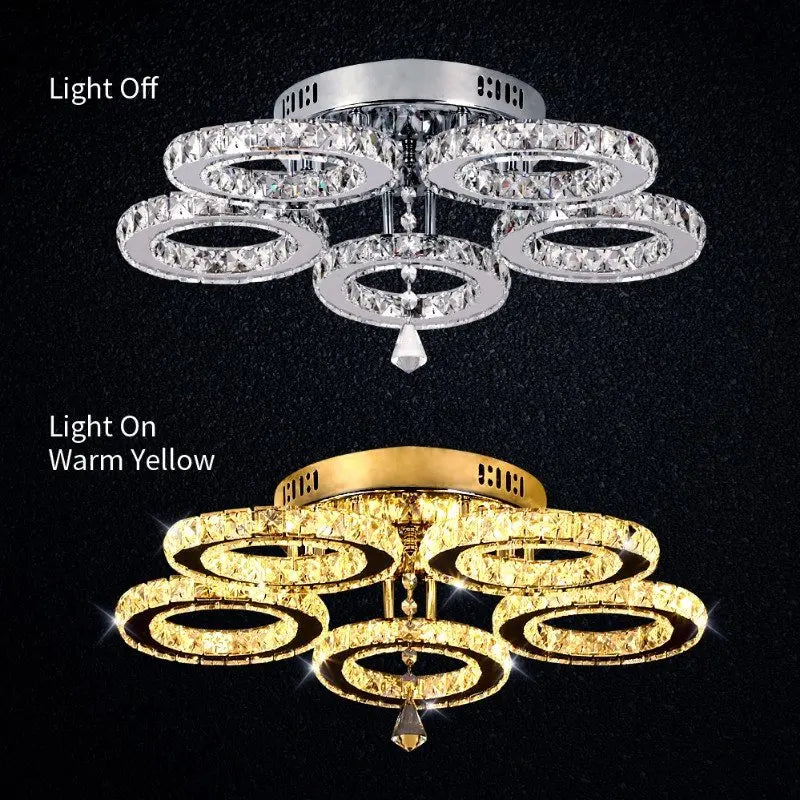 Modern K9 Led Crystal Ceiling Lamp Smart Chandelier Pendant Light Ring
