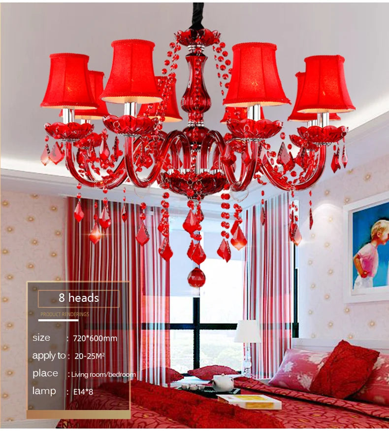 Red Wedding Chandelier Luxury Crystal Pendant Light for Foyer Bedroom