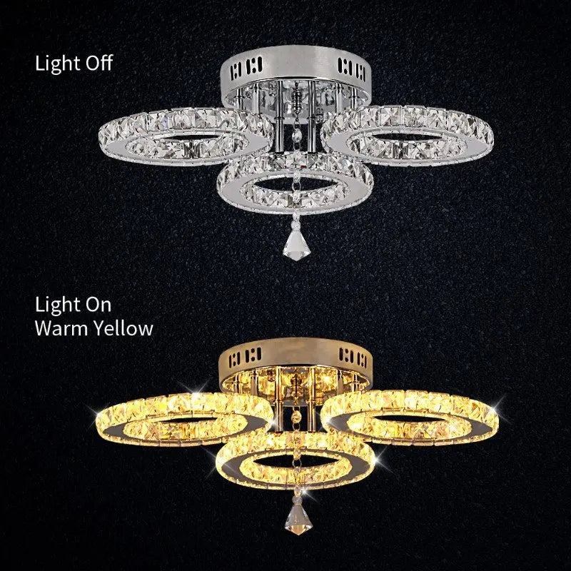 Modern K9 Led Crystal Ceiling Lamp Smart Chandelier Pendant Light Ring