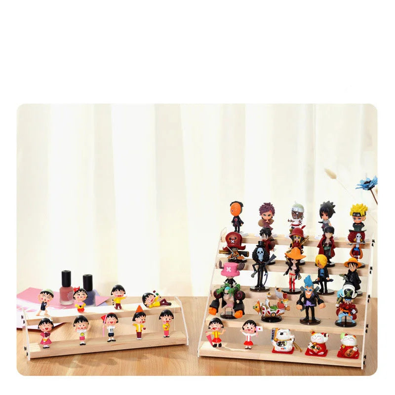 2-7 Layers Acrylic Storage Display Shelf Rack Figure Ladder Showcase Display Stand Wooden Household Action Figure Organizers