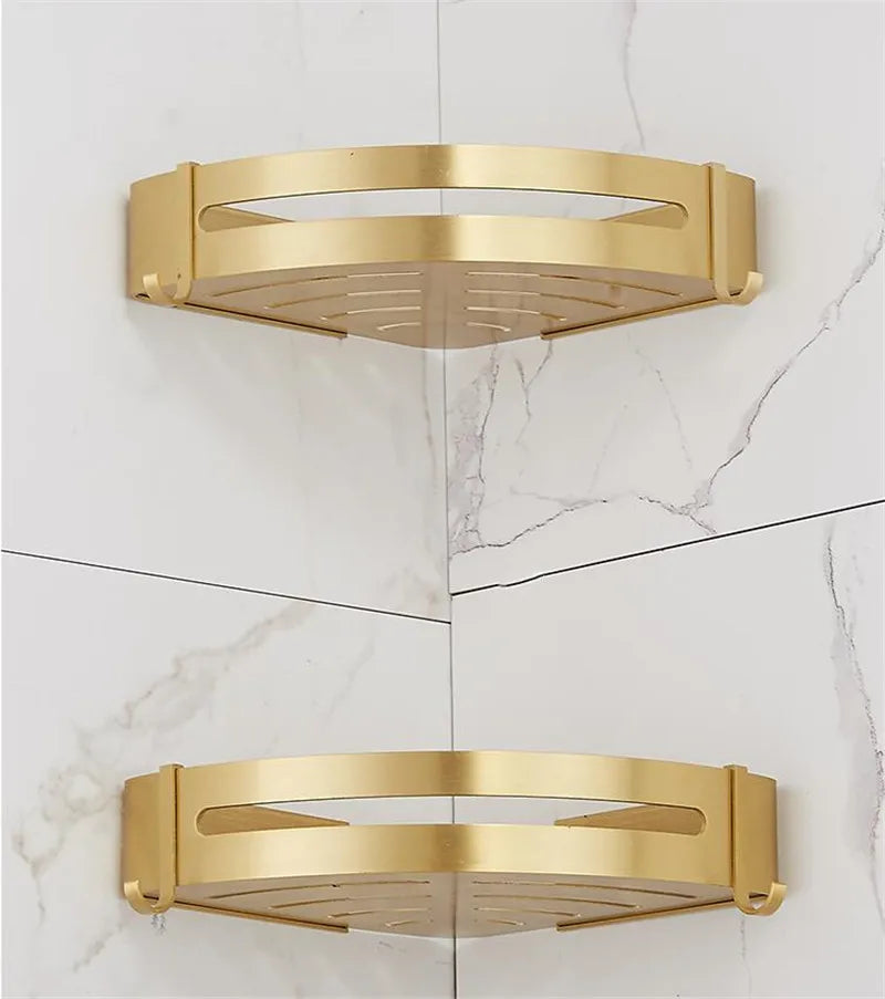 Brushed Gold Bathroom Corner Shelf