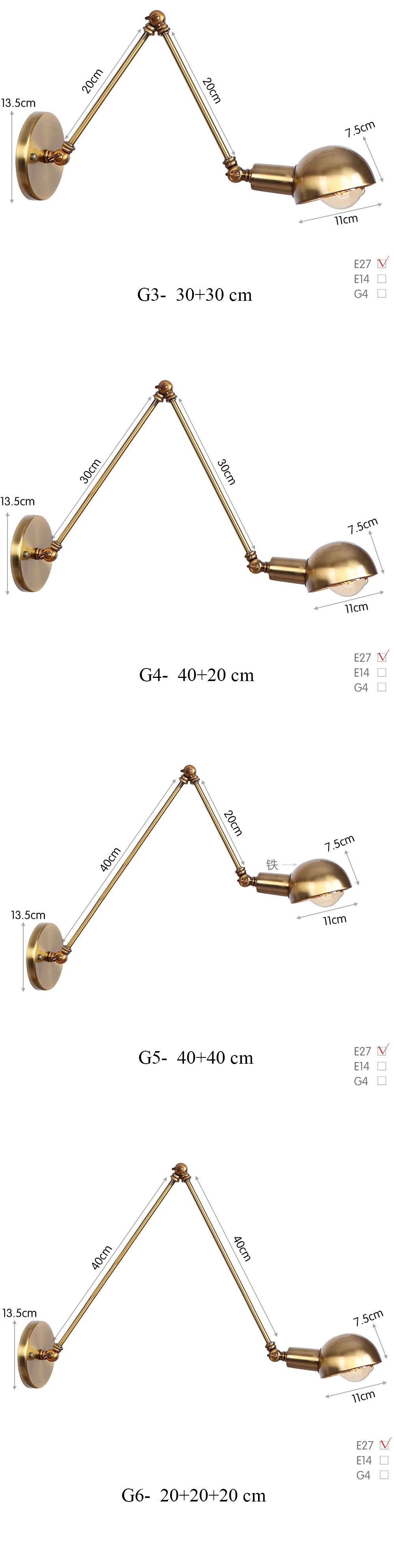 Industrial Adjustable Swing Arm Wall Lamp Reading Bedside Vintage
