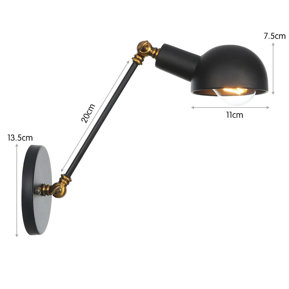 Industrial Adjustable Swing Arm Wall Lamp Reading Bedside Vintage