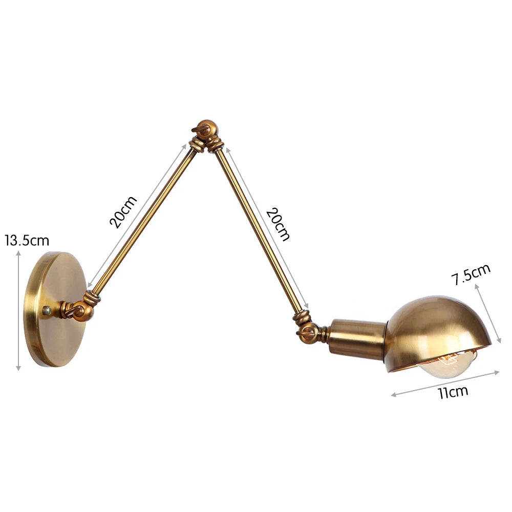 Industrial Adjustable Swing Arm Wall Lamp Reading Bedside Vintage