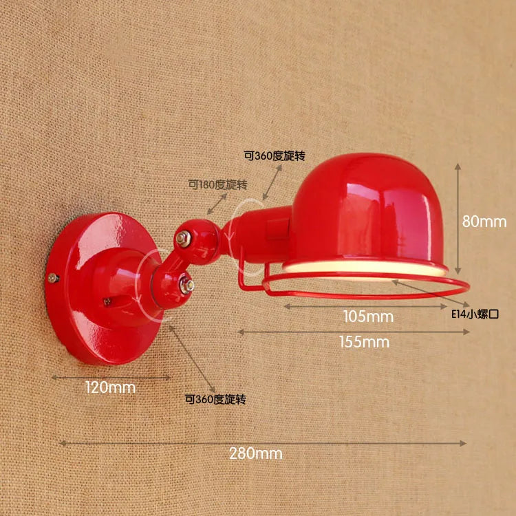 Red Loft Style Retro LED Wall Light Fixtures Adjustable Swing Arm Lamp