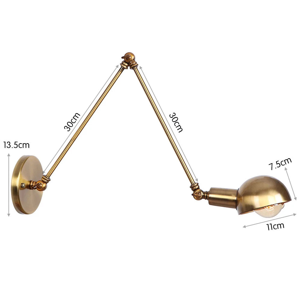 Industrial Adjustable Swing Arm Wall Lamp Reading Bedside Vintage