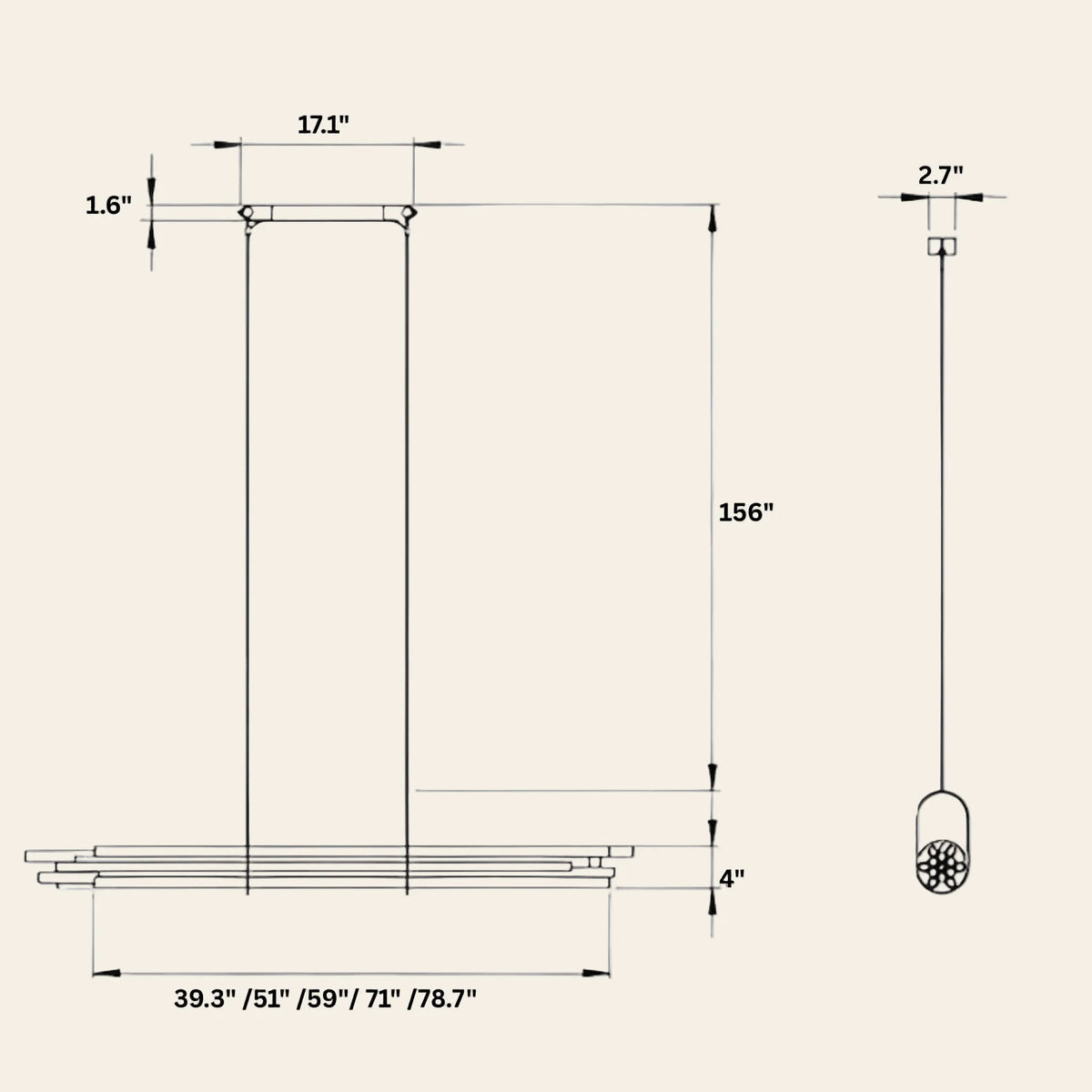 Slim Glass and Aluminum Linear Pendant, Long Office Bar