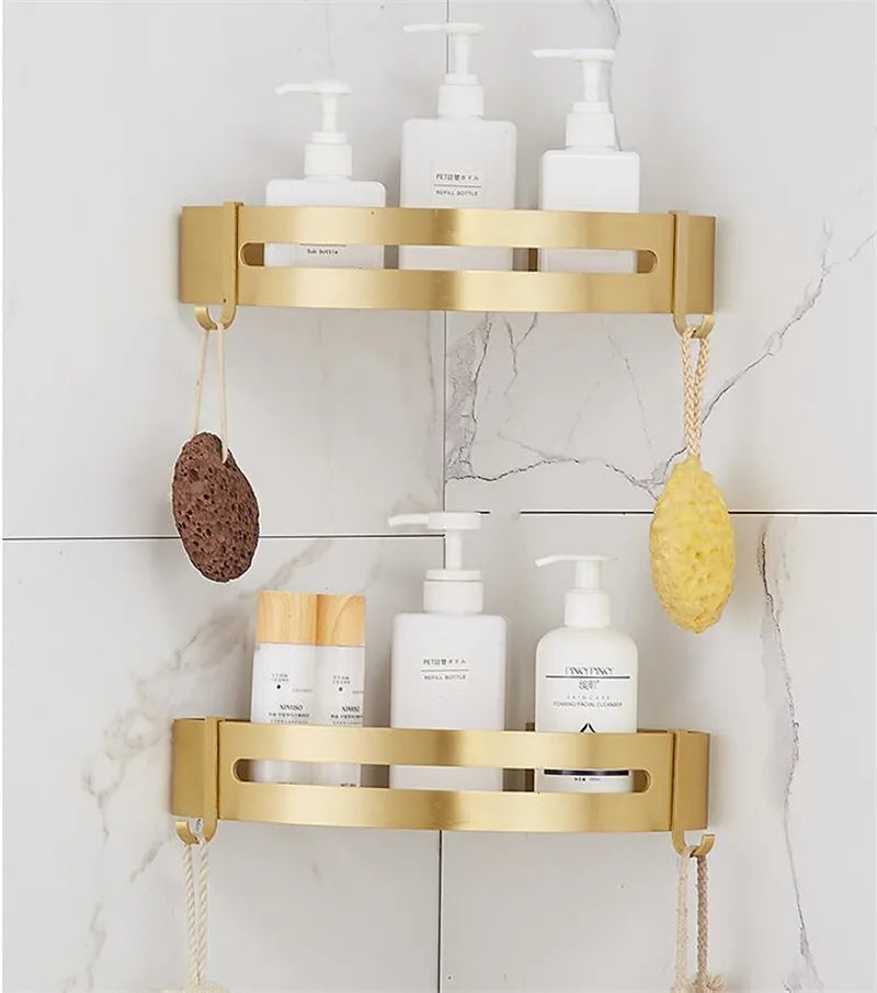Brushed Gold Bathroom Corner Shelf
