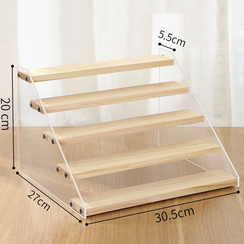 2-7 Layers Acrylic Storage Display Shelf Rack Figure Ladder Showcase Display Stand Wooden Household Action Figure Organizers