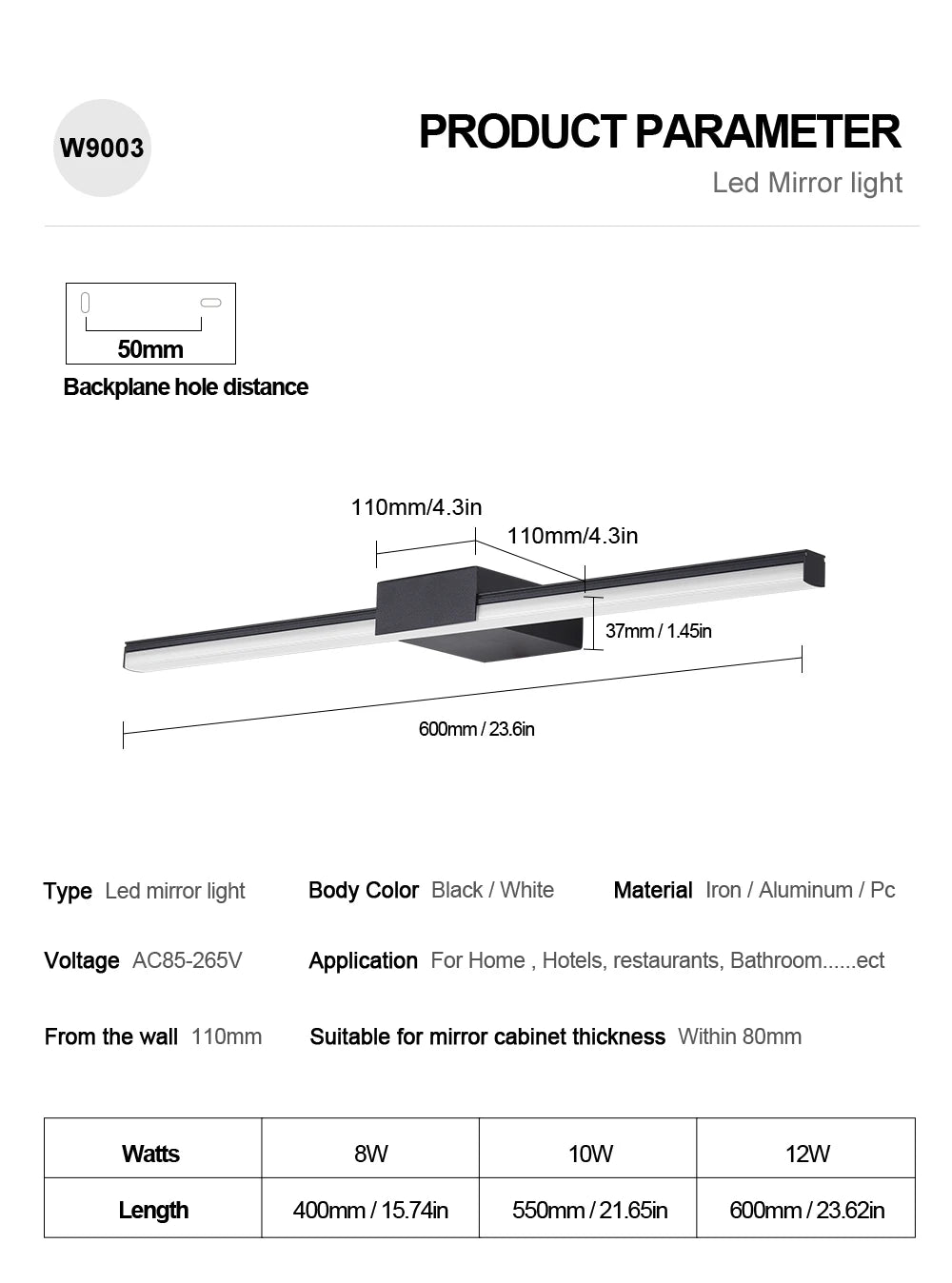Aluminum LED Vanity Mirror Light