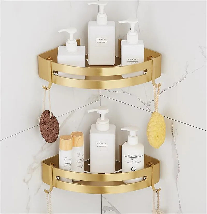 Brushed Gold Bathroom Corner Shelf