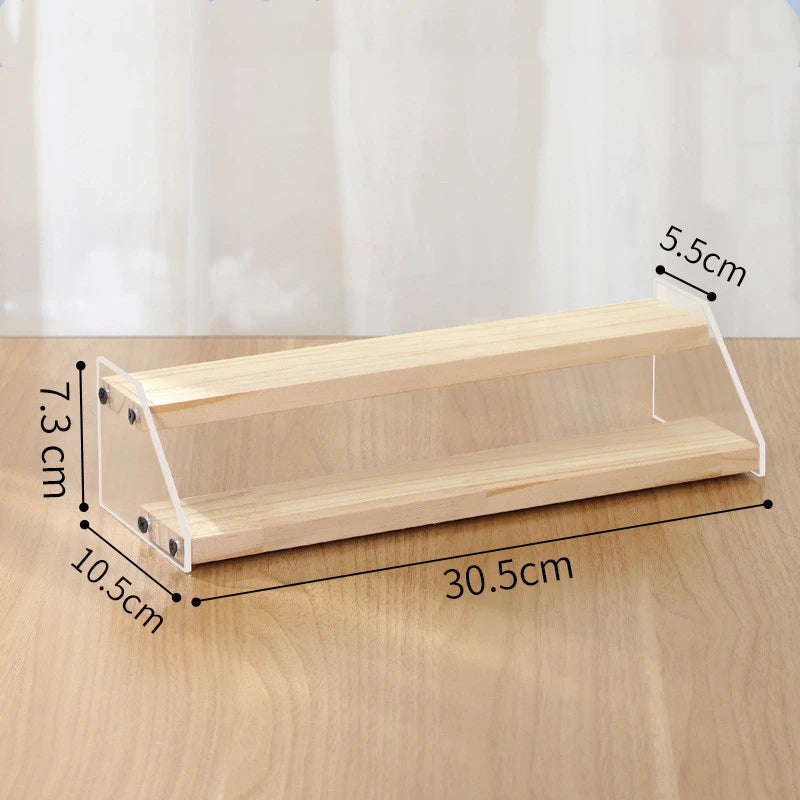 2-7 Layers Acrylic Storage Display Shelf Rack Figure Ladder Showcase Display Stand Wooden Household Action Figure Organizers