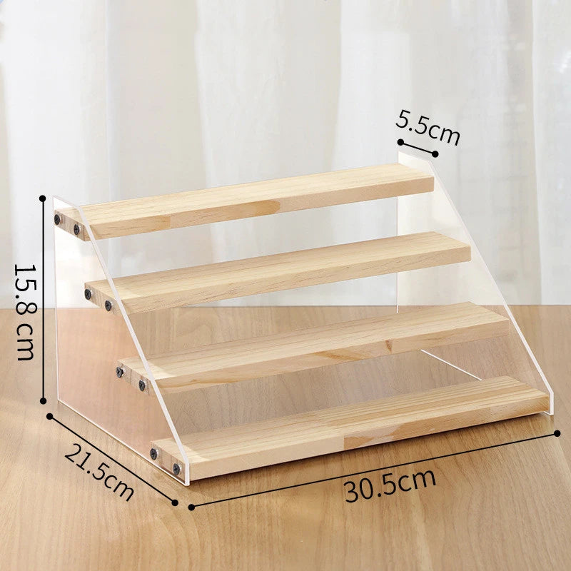 2-7 Layers Acrylic Storage Display Shelf Rack Figure Ladder Showcase Display Stand Wooden Household Action Figure Organizers