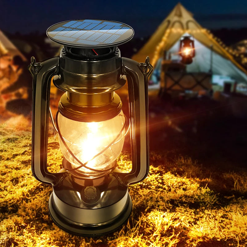 Vintage Metal Solar Hanging Lantern with USB Charging