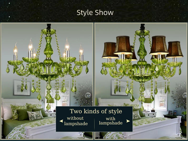 E14 Luxury Crystal Chandelier Green Wedding Parlor Bedroom Villa