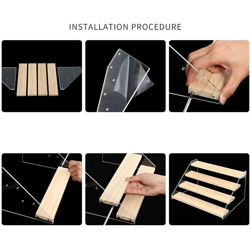 2-7 Layers Acrylic Storage Display Shelf Rack Figure Ladder Showcase Display Stand Wooden Household Action Figure Organizers