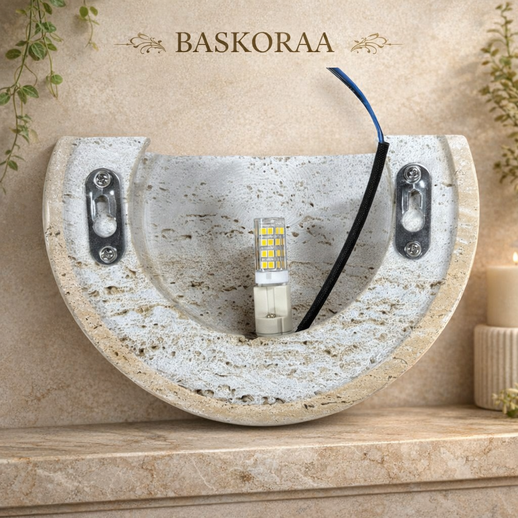 Natural Travertine Stone Wall Sconce, Wabi Sabi Light